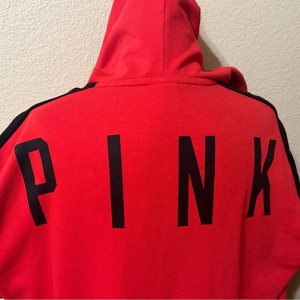 PINK Victoria's Secret Hoodie Large V-Neck Lace Up Long Sleeve Stripe Sweatshirt